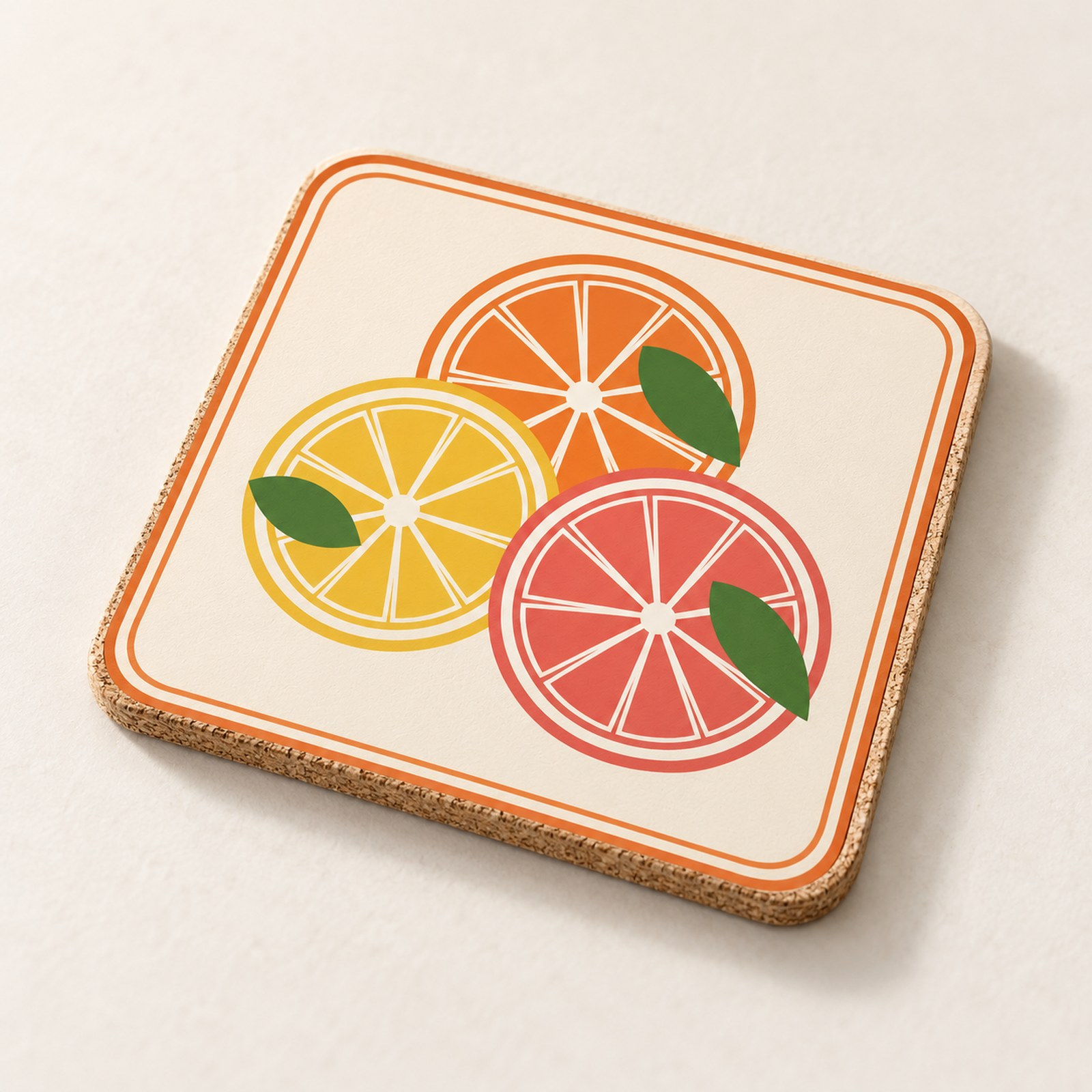 Citrus Grove Cork Coaster – Square