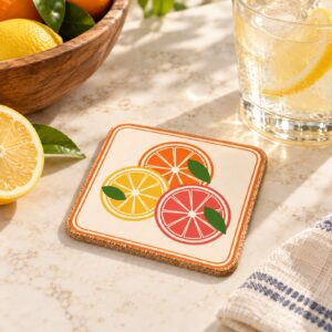 Citrus Grove Cork Coaster – kitchen setting