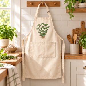 Herb Garden Pocket Apron – kitchen setting