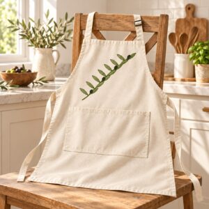 Olive Branch Pocket Apron – kitchen setting
