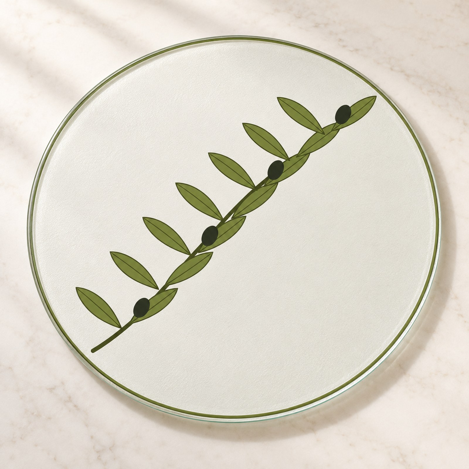 Olive Branch Round Glass Cutting Board