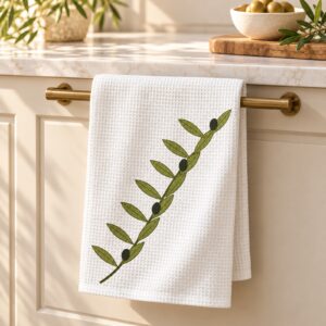 Olive Branch Waffle Hand Towel – kitchen setting